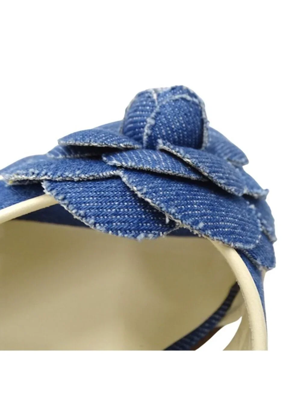 Chanel Sandals Camellia Denim Leather Blue White Summer Mules